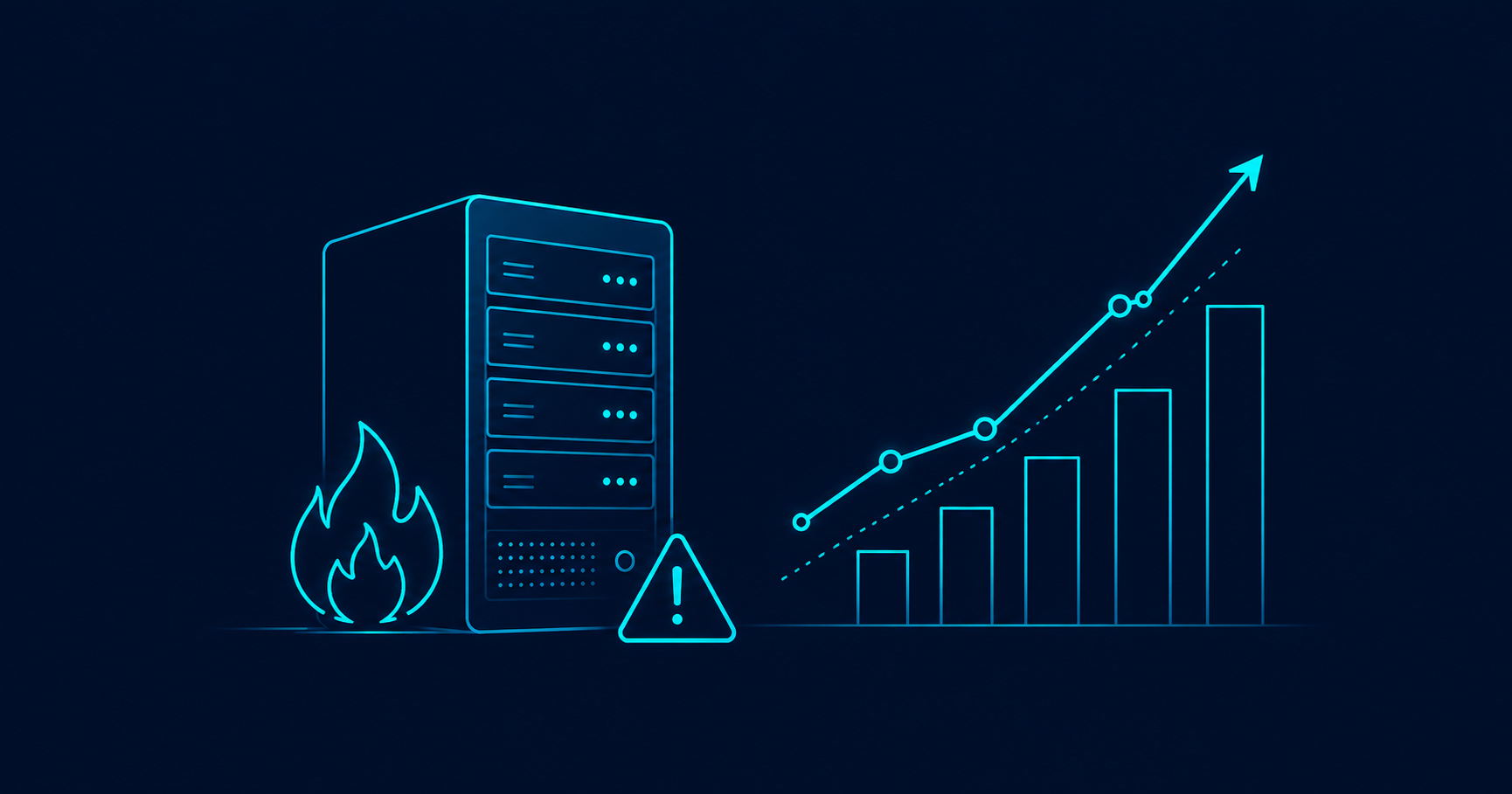 Hidden cost of no Linux sysadmin — server with warning fire icon and cost graph, AV Services India