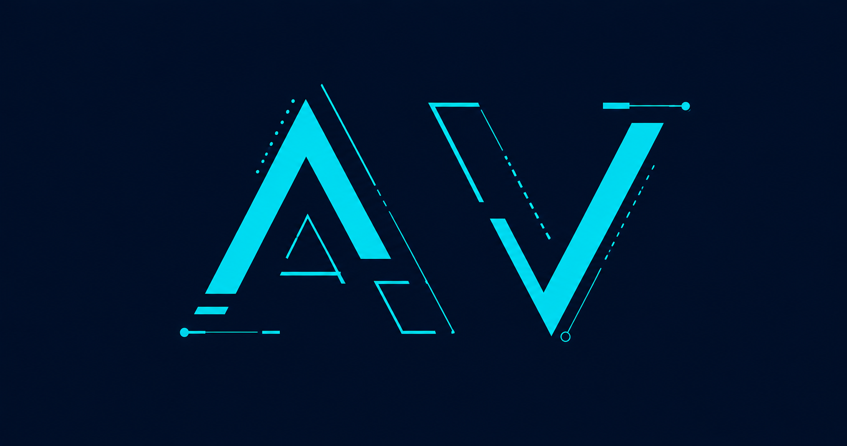 AV stands for Arun Valecha not audiovisual — geometric AV letterforms in teal, AV Services